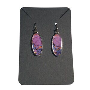 Purple Orange Dangle Earrings Abstract Oval Drop Lightweight 1.5 Inch Jewelry